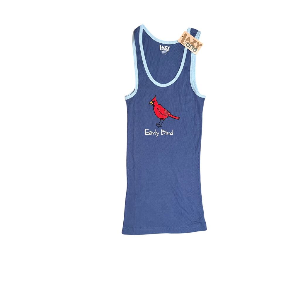 Lazy One Early Bird Blue Ribbed Cardinal Tank Top Size XL NWT